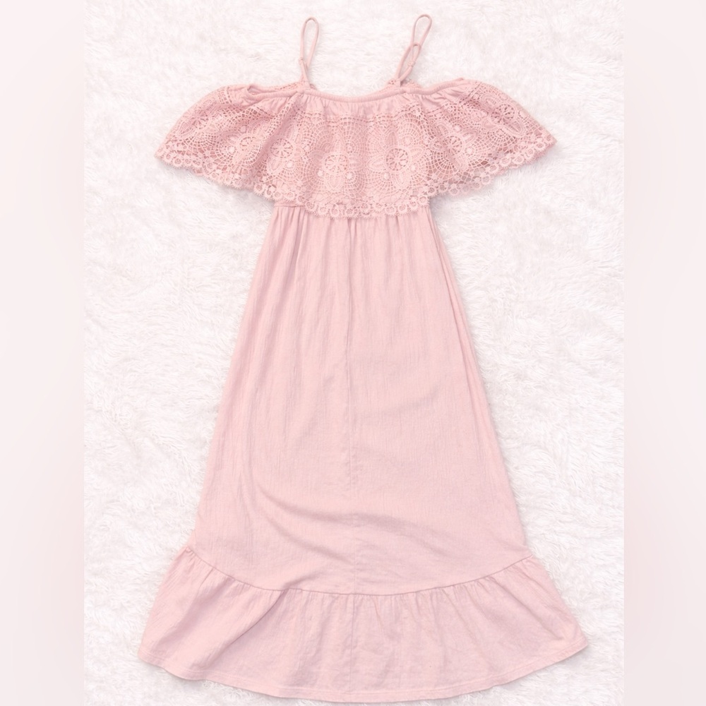 Blush Pink Lace Off Shoulder Midi Dress No Boundaries Size Small Boho Romantic - Picture 2 of 3